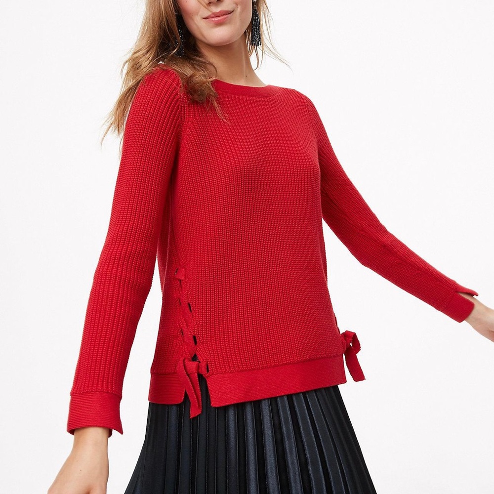 LOFT Lace Up Boatneck Sweater